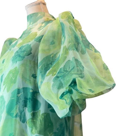 # A240 Nancy Cottagecore Green Floral Puff Sleeve Dress Tie Back Bow NWT S - Picture 4 of 10